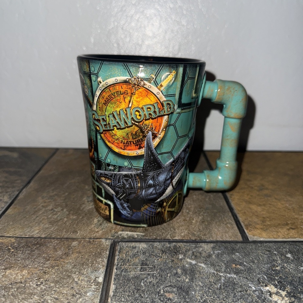 2021 Sea World Steam Punk Design 16oz Large Coffee Tea Mug HTF - EUC - 5" Tall